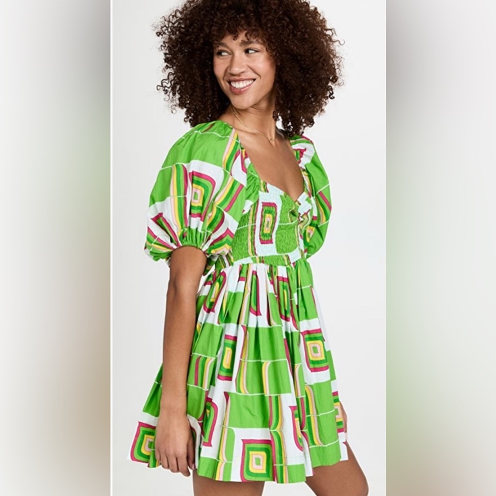 SWF Vibrant Green Geometric Print Dress